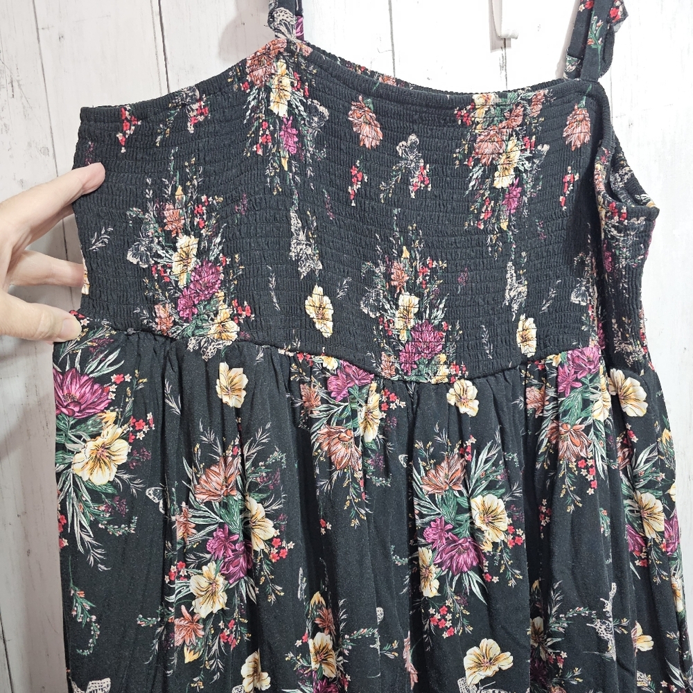 Torrid Women's Black Floral Midi Challis Floral Smocked Tiered Dress Size 4X. - Picture 5 of 12
